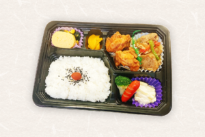 唐揚げ焼肉弁当（お茶付き）　1,000円（税込1,080円）